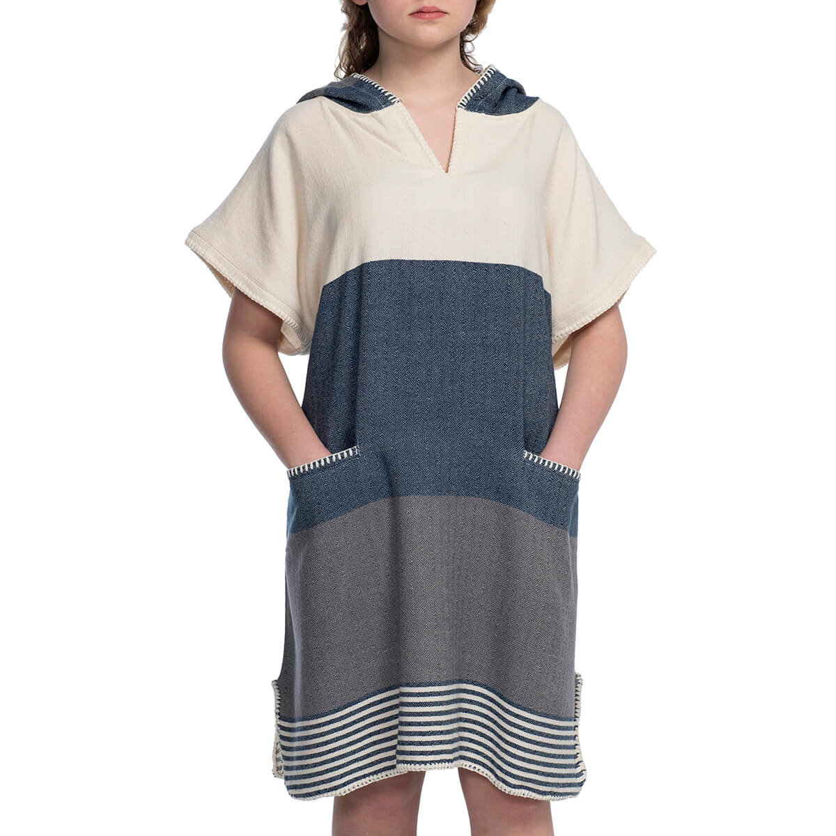 Multi-Color Turkish Cotton Hooded Poncho Cover-Up