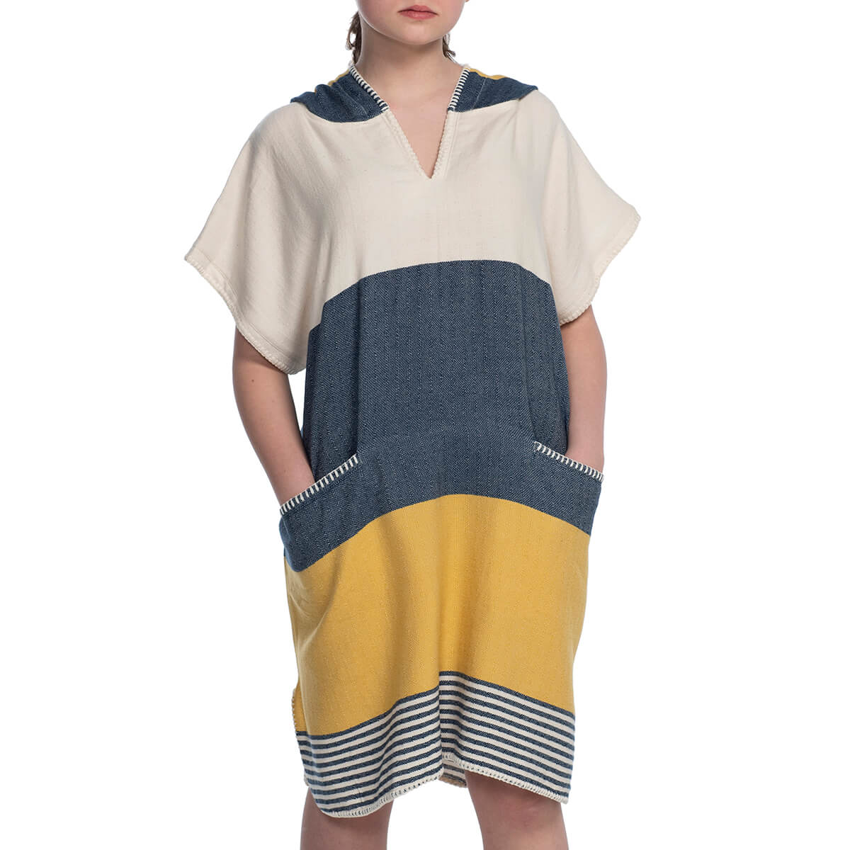 Multi-Color Turkish Cotton Hooded Poncho Cover-Up