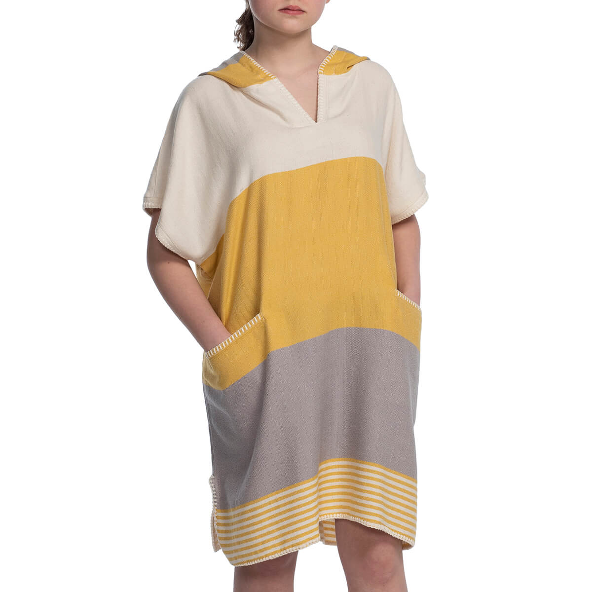 Multi-Color Turkish Cotton Hooded Poncho Cover-Up