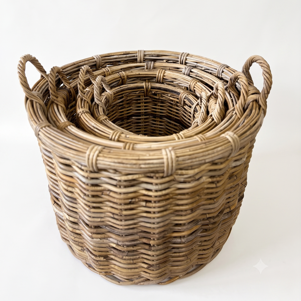 Black Mountain Rattan Round Storage Basket