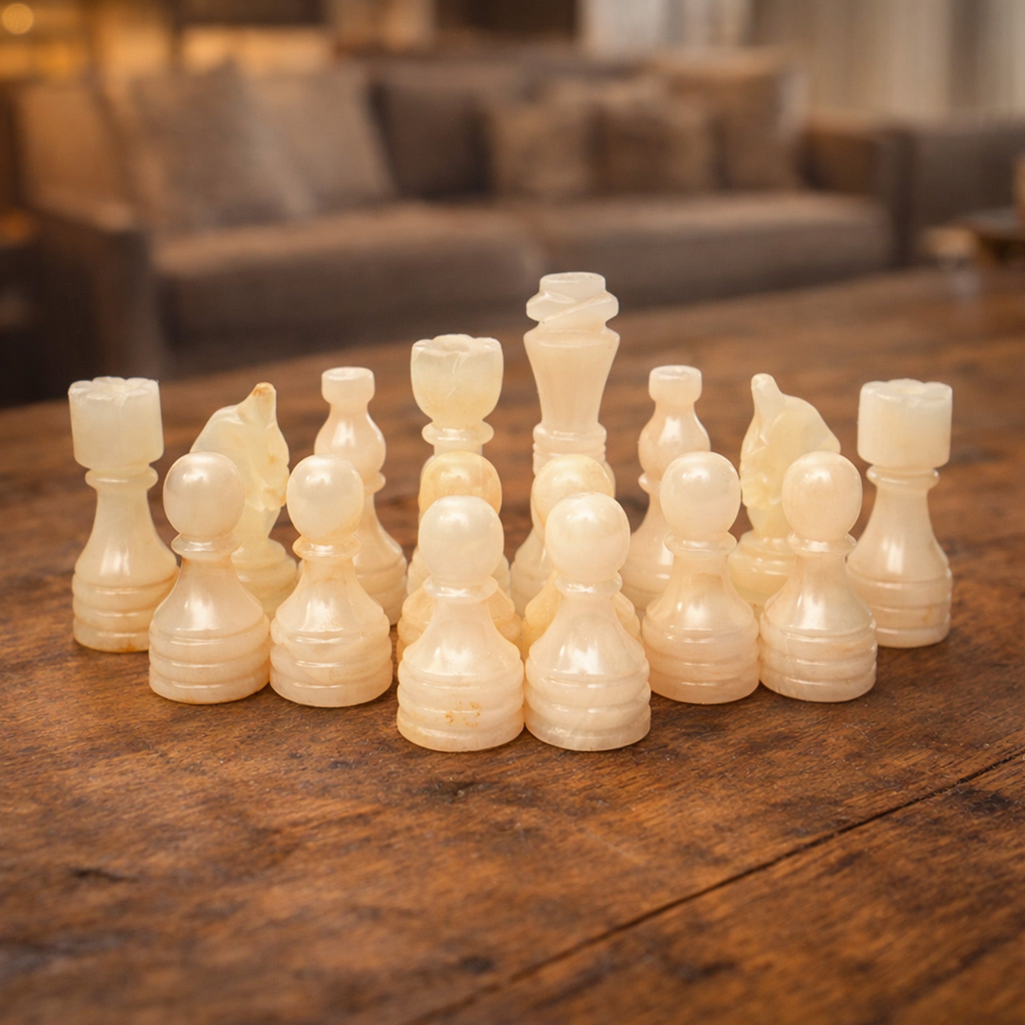 Black Onyx Marble Chess Pieces for 12 to 16 Inches Board - Premium (Pieces Only)
