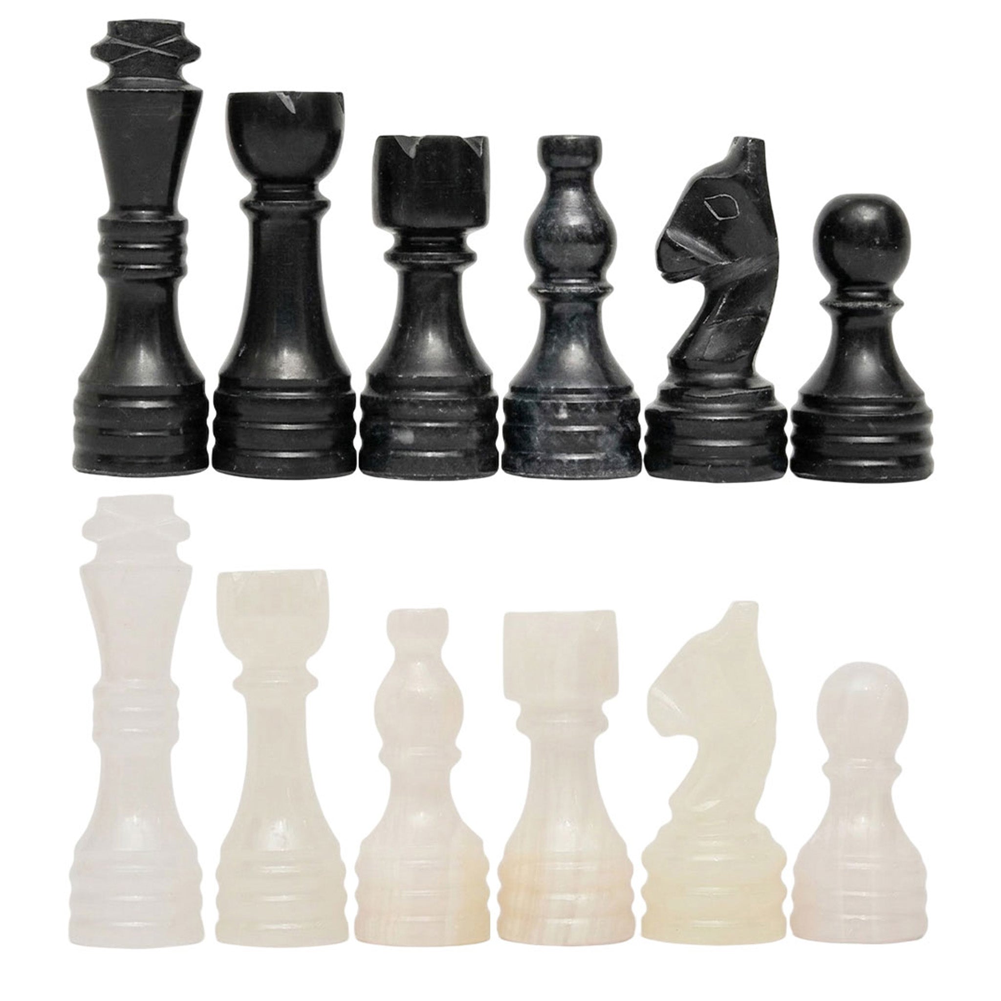 Black Onyx Marble Chess Pieces for 12 to 16 Inches Board - Premium (Pieces Only)