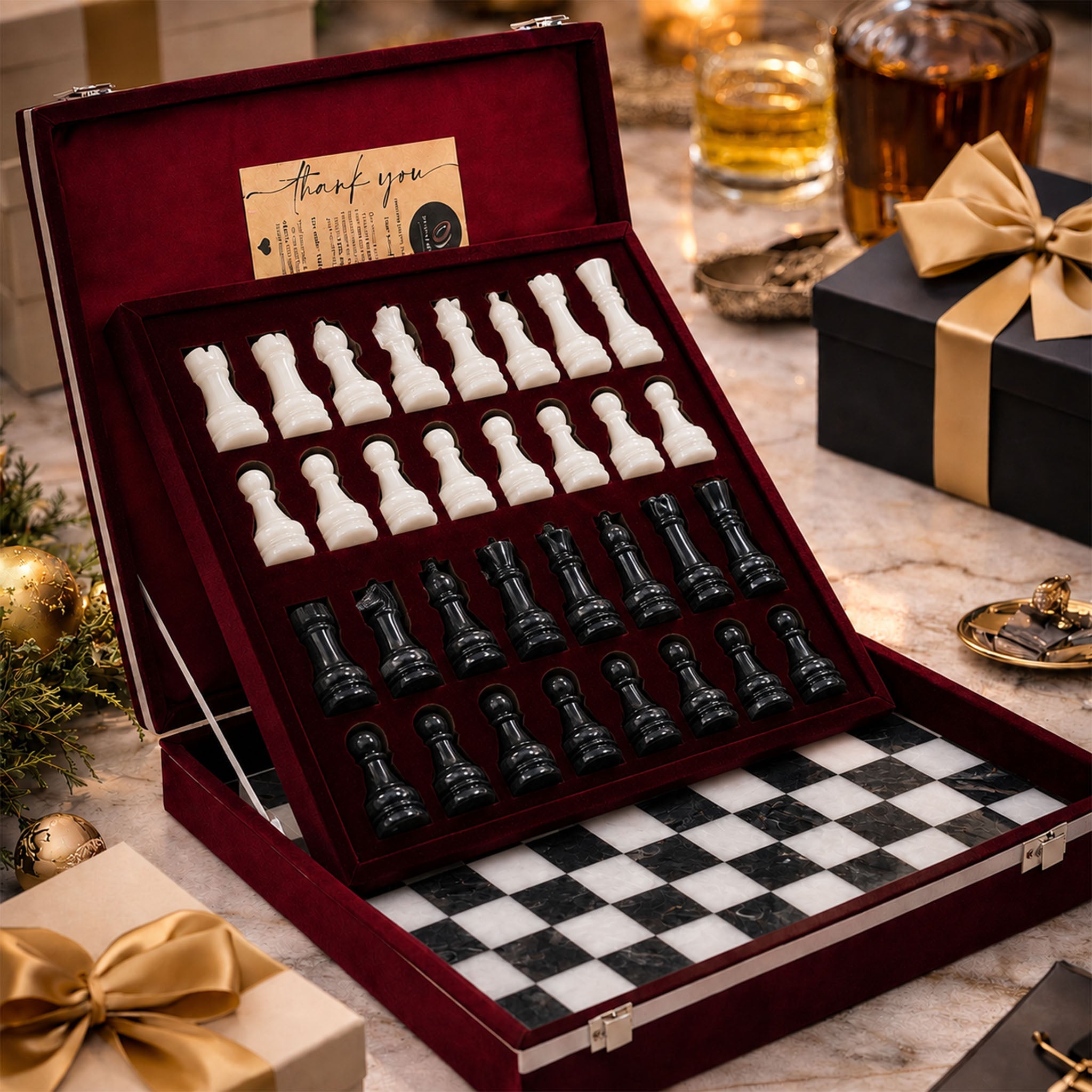 Black & White Marble Chess Set — 15" – alternate product view