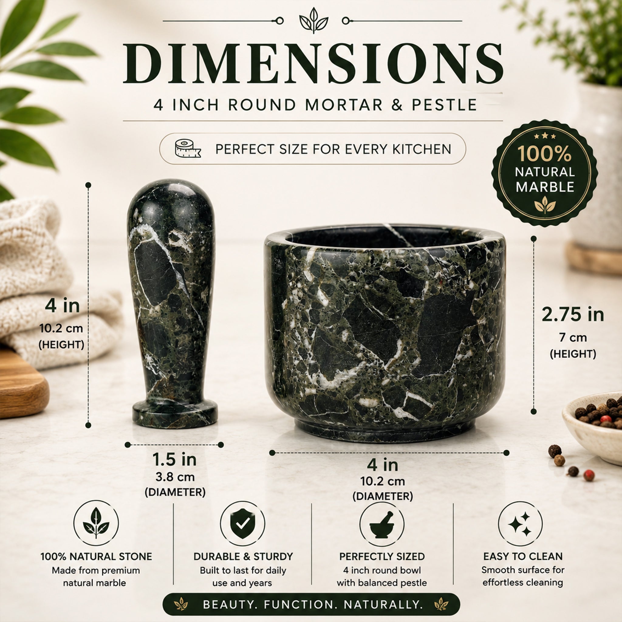 Black Zebra Mortar And Pestle (4 inch)