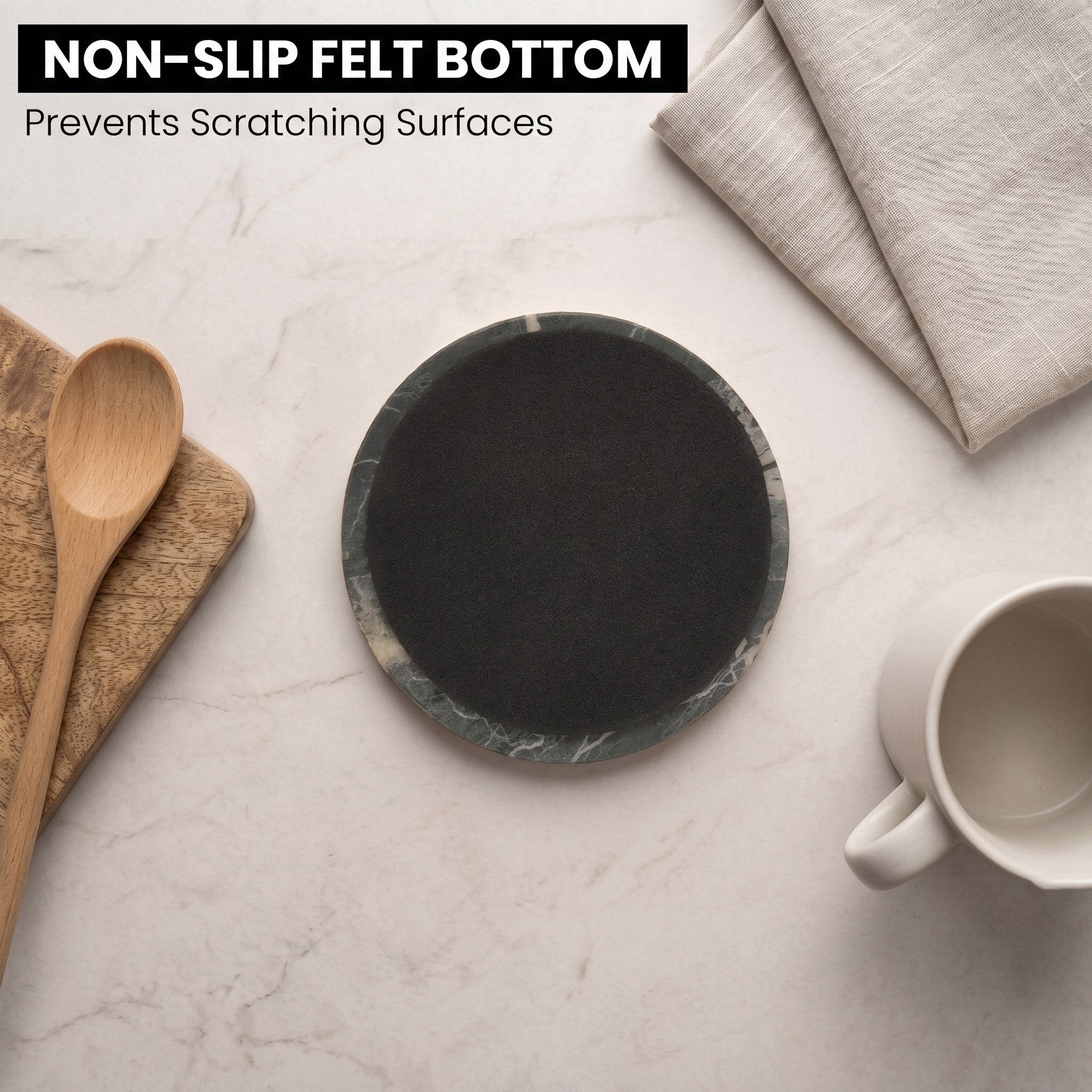 Black Zebra Round Marble Coaster (Set of 6)