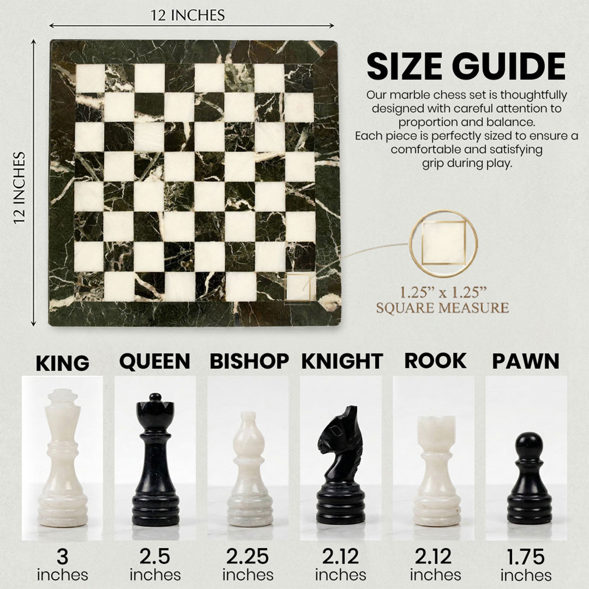Black Zebra and White Marble Chess Set 12 Inches - Premium Handcrafted