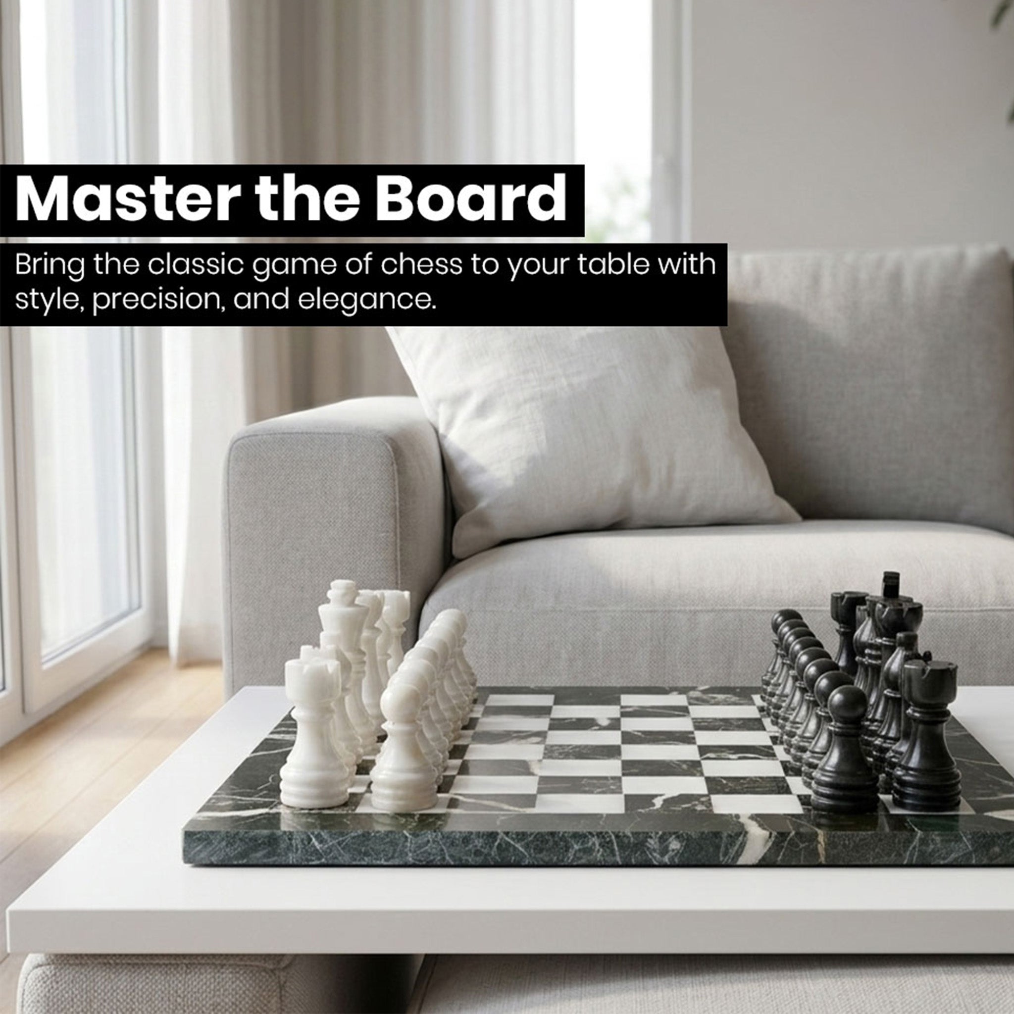 Black Zebra and White Marble Chess Set 12 Inches - Premium Handcrafted