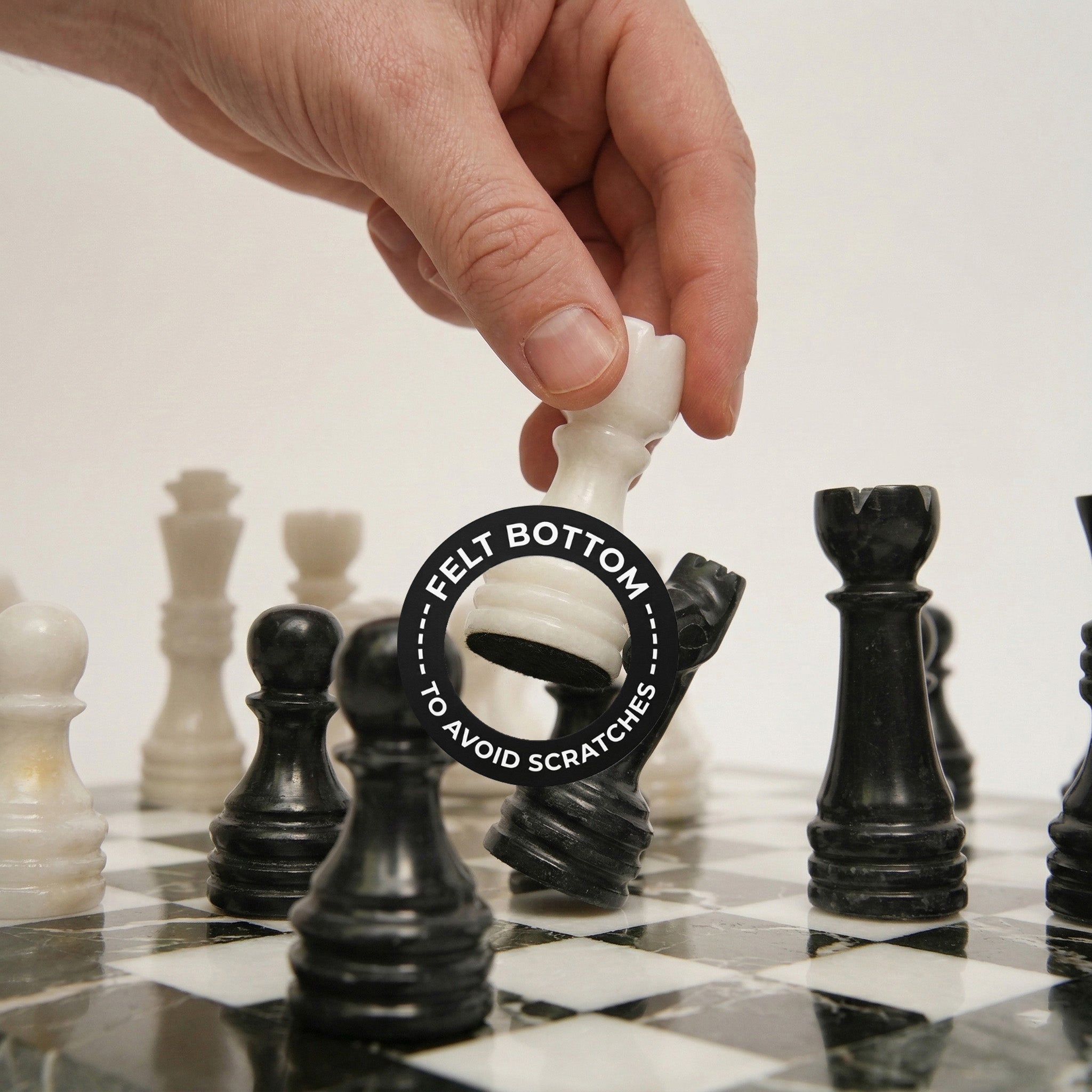 Black Zebra and White Marble Chess Set 12 Inches - Premium Handcrafted