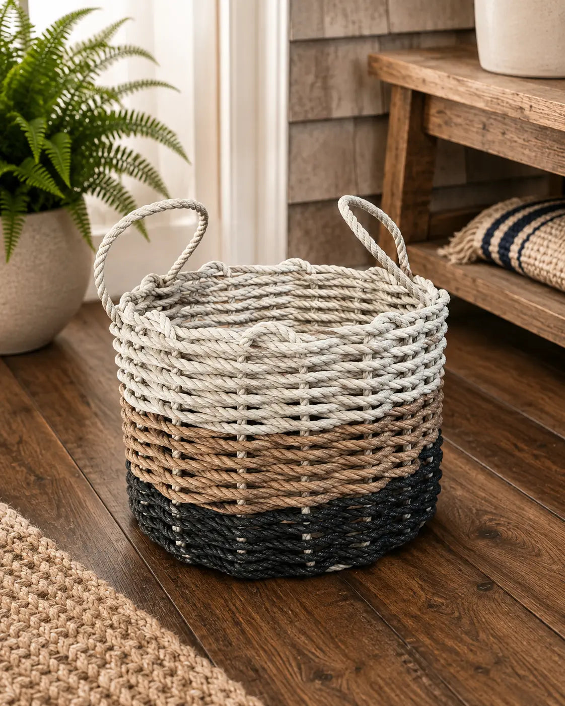 Black, brown and tan ombre rope basket