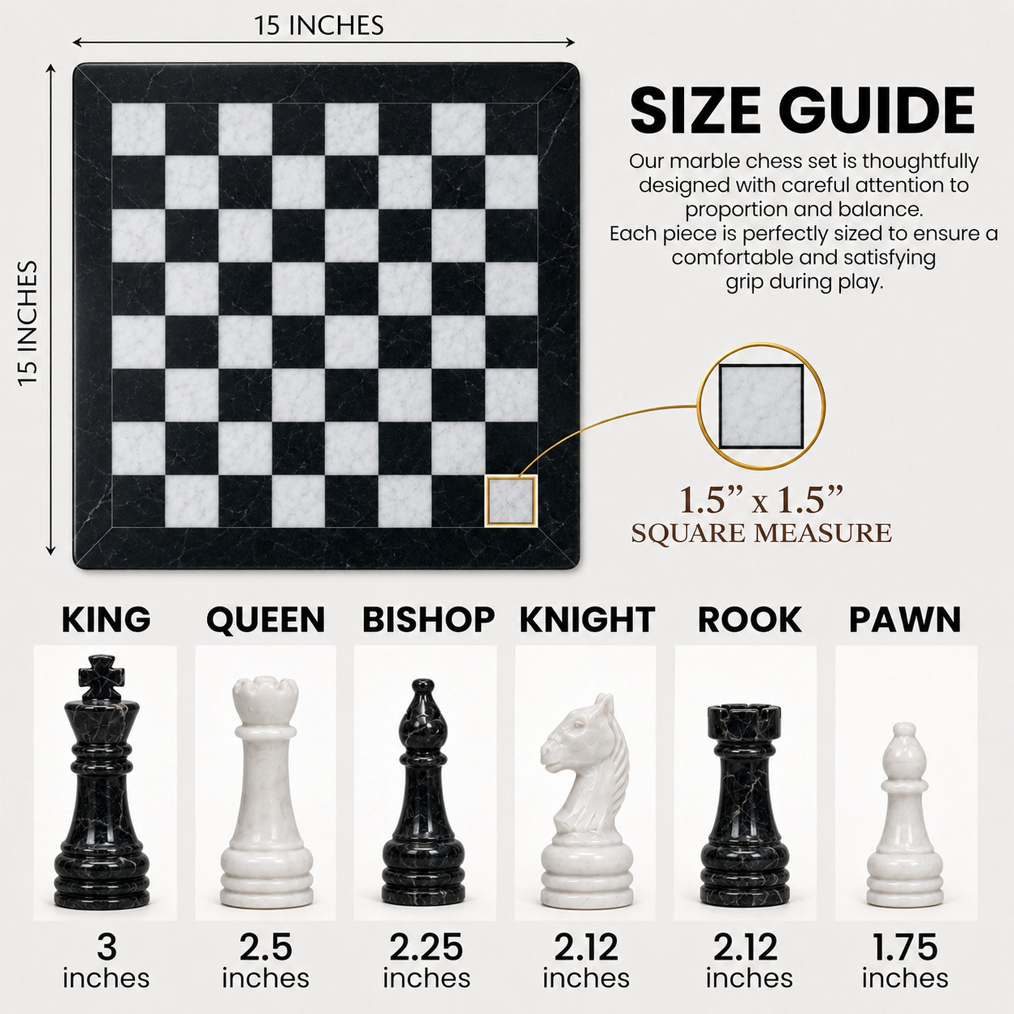 Black & White Marble Chess Set — 15" – alternate product view