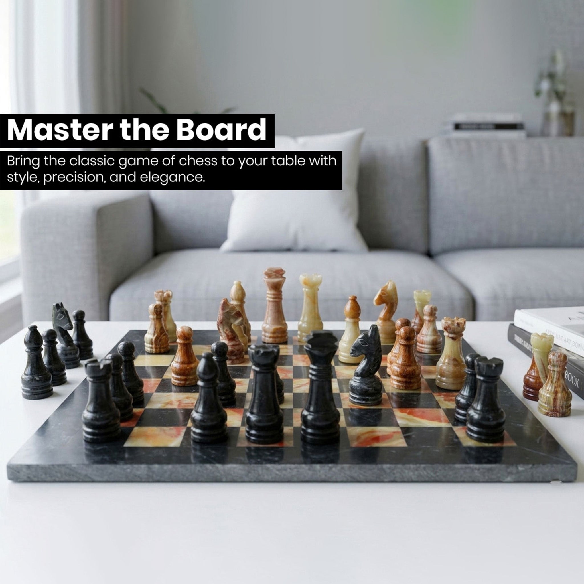 Black and Green Onyx Marble Chess Set 12 inches - Beautifully Handcrafted