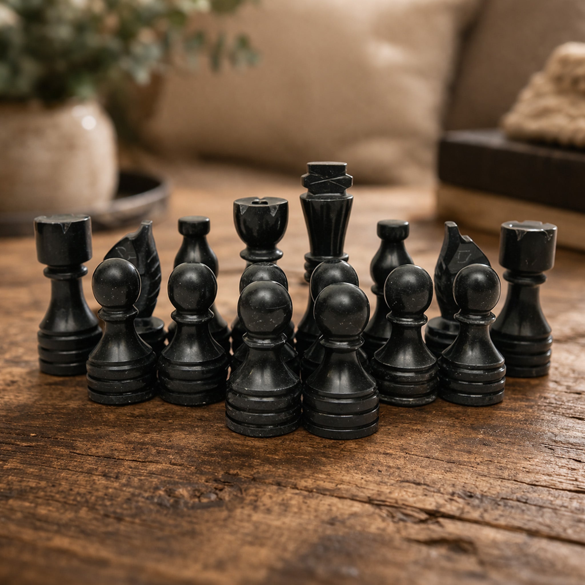 Black and White Chess Pieces for 12 to 16 Inches Board - Handcrafted (Pieces Only)