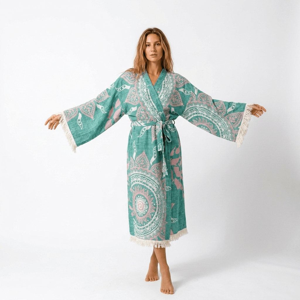 Boho Hand-Printed Cotton Kimono