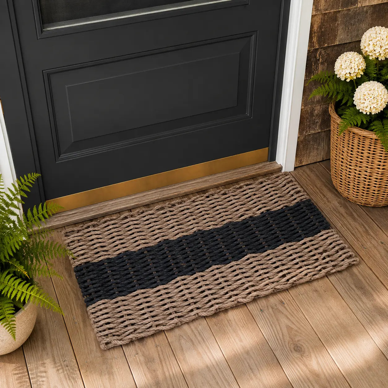 Brown and black rope doormat