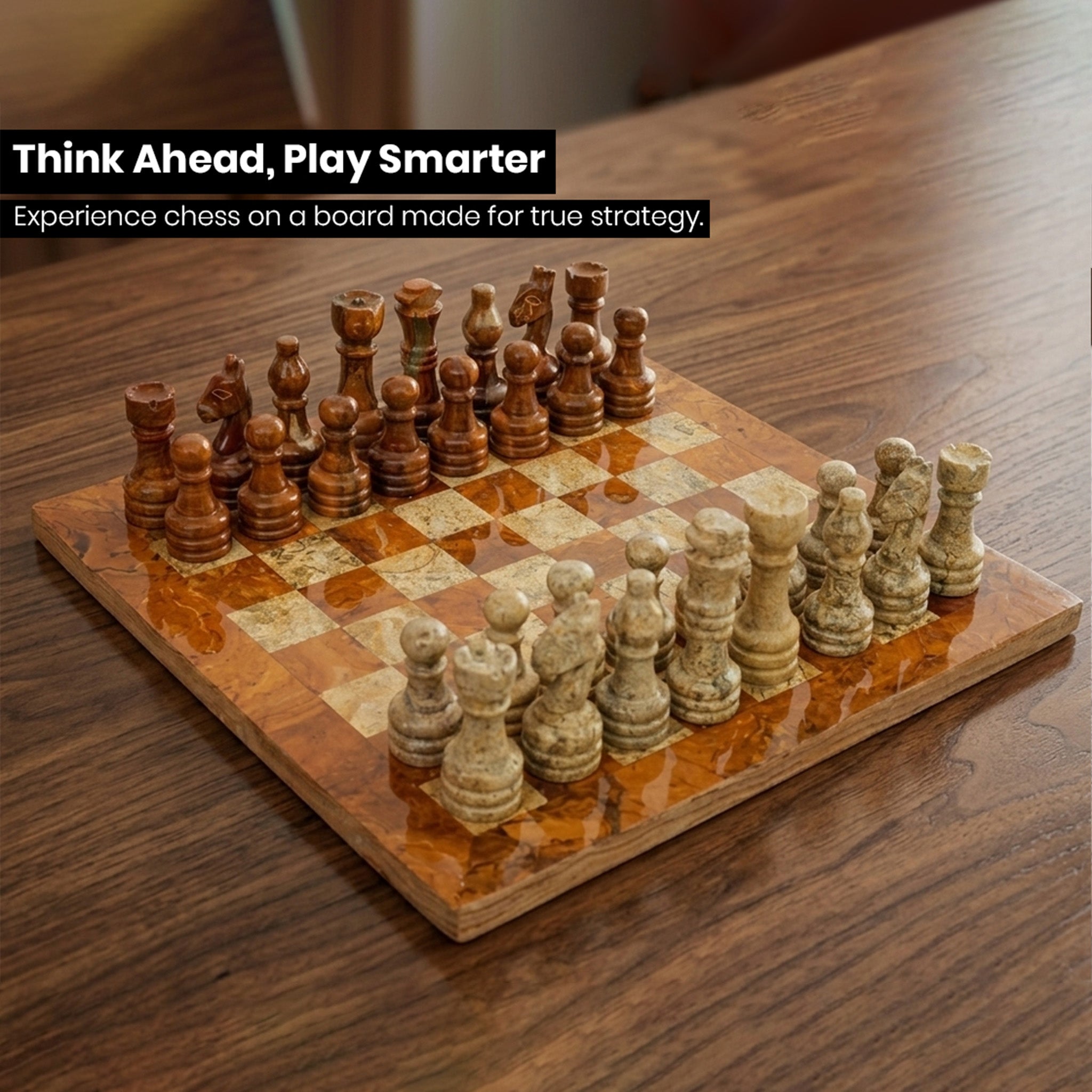 Brown & Coral Marble Chess Set — 12" – alternate product view