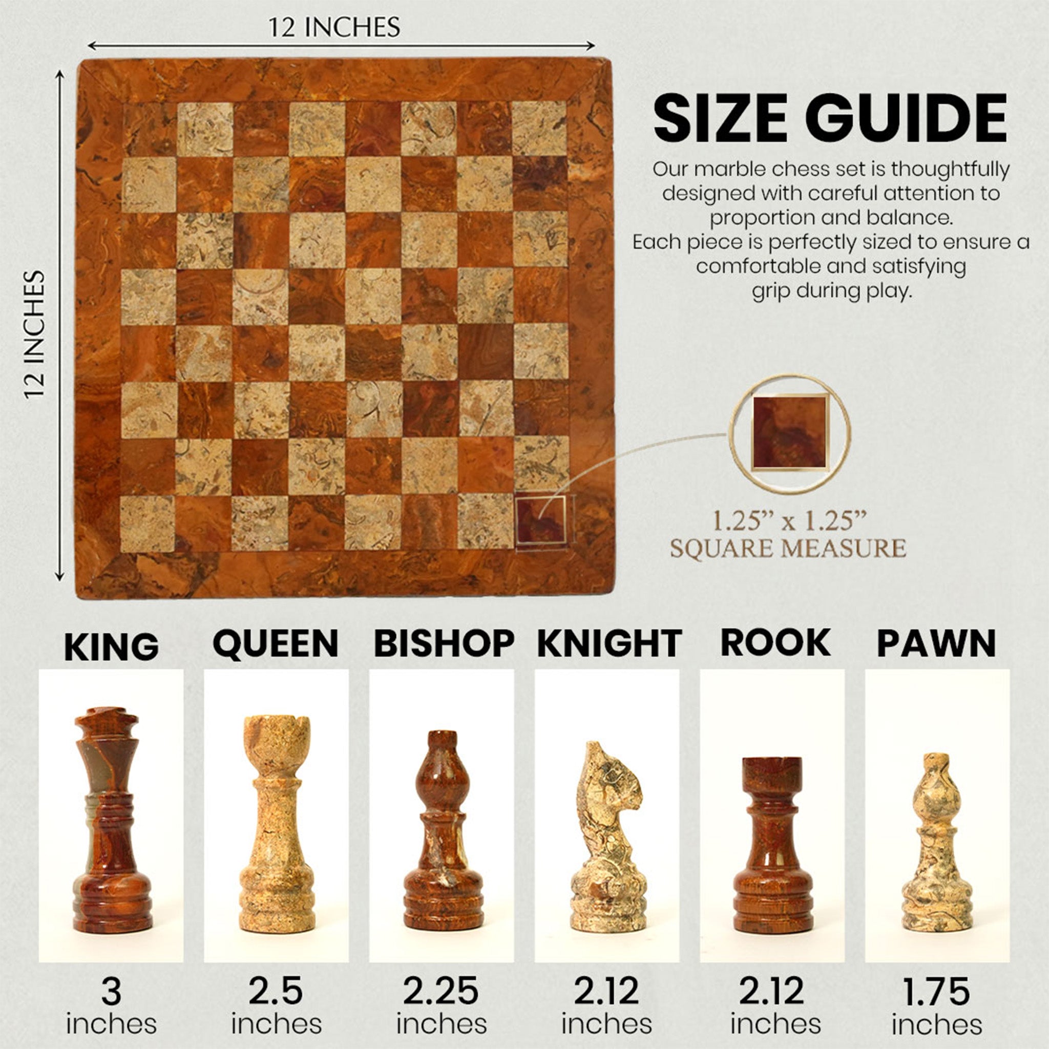 Brown & Coral Marble Chess Set — 12" – alternate product view