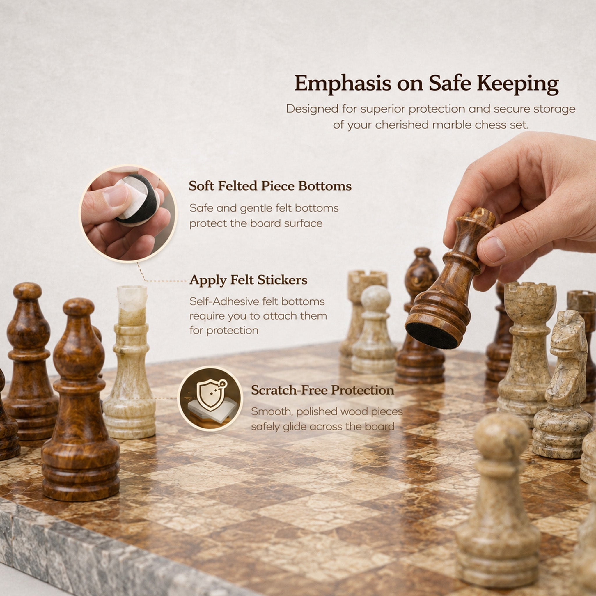 Brown and Coral Marble Chess Set 15 inches | Premium Handcrafted Natural Stone