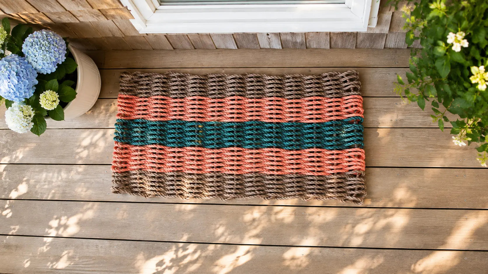 Brown, Orange & Hunter Green 5 Stripe Lobster Rope Doormat