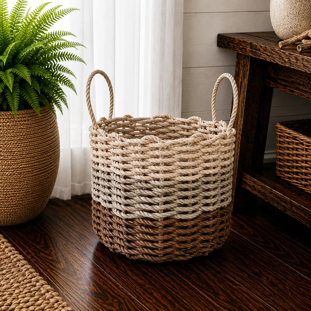 Brown and tan ombre rope basket