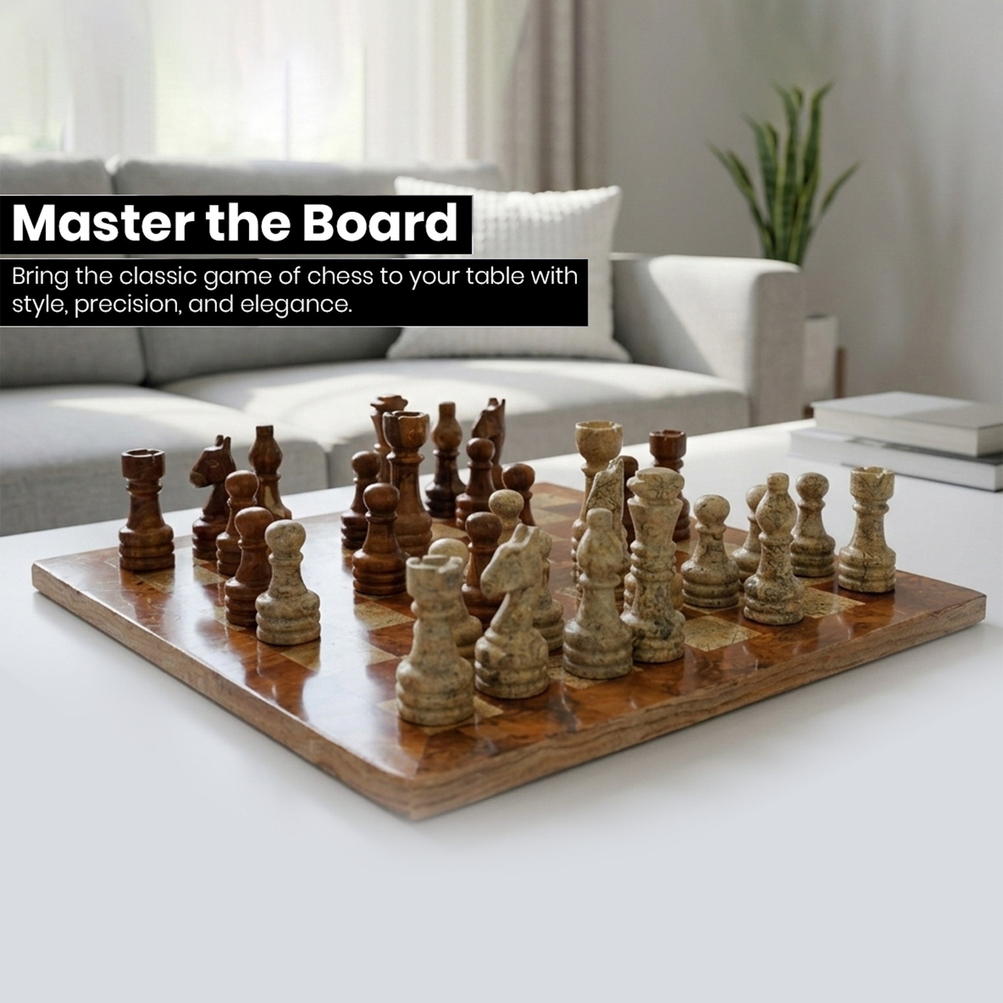 Brown & Coral Marble Chess Set — 12" – alternate product view