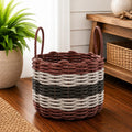 Burgundy, gray and black stripe rope basket