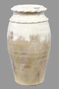 White and Tan Crackle Glazed Round Vase with Waffle Trim