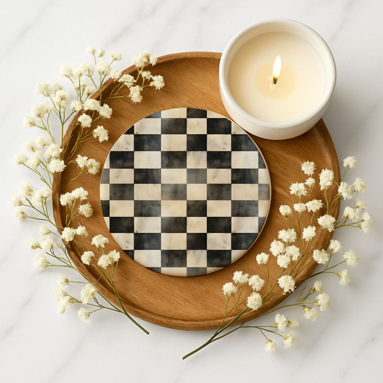 Courtly Check Ceramic Coasters — Set of 6
