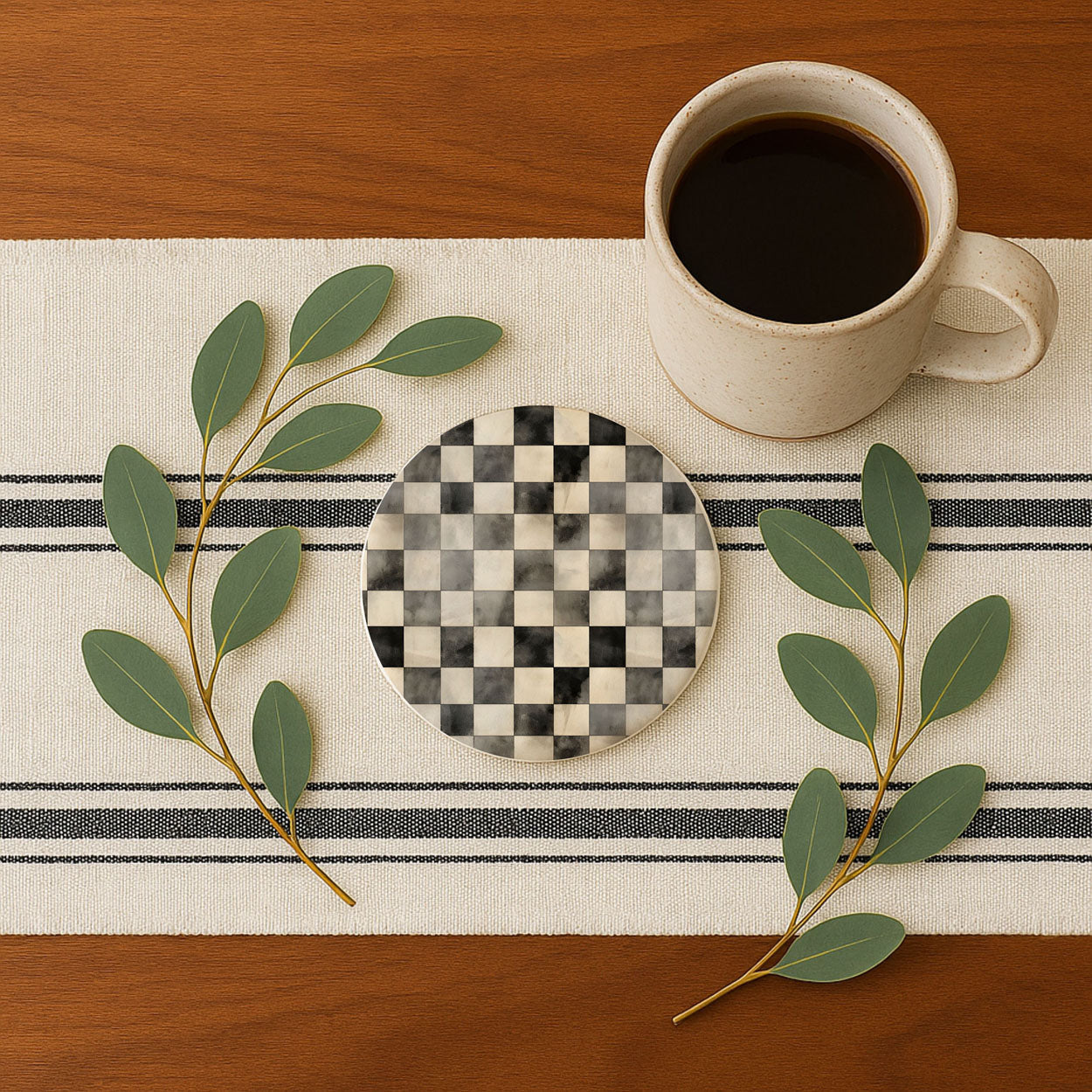 Courtly Check Ceramic Coasters — Set of 6