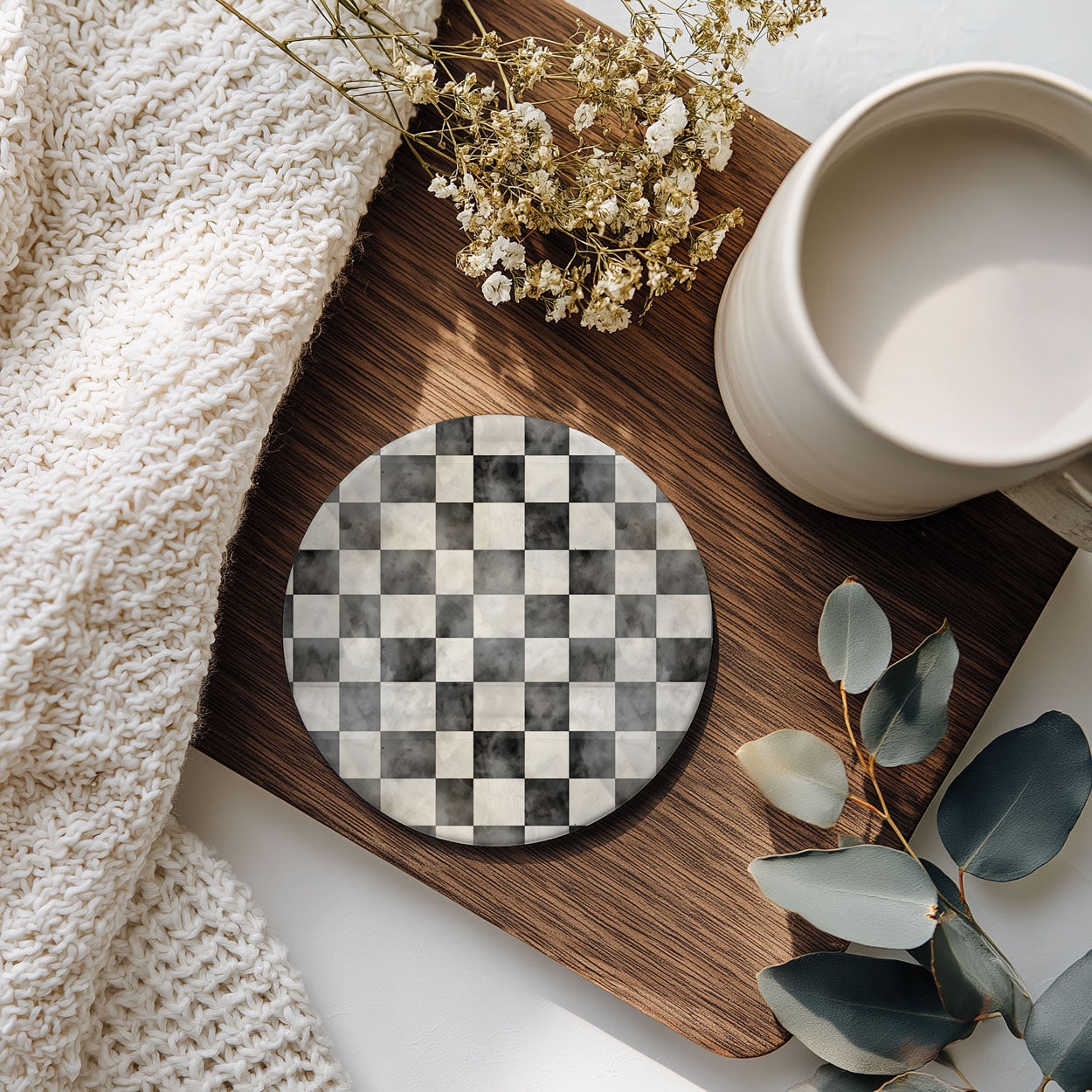Courtly Check Ceramic Coasters — Set of 6