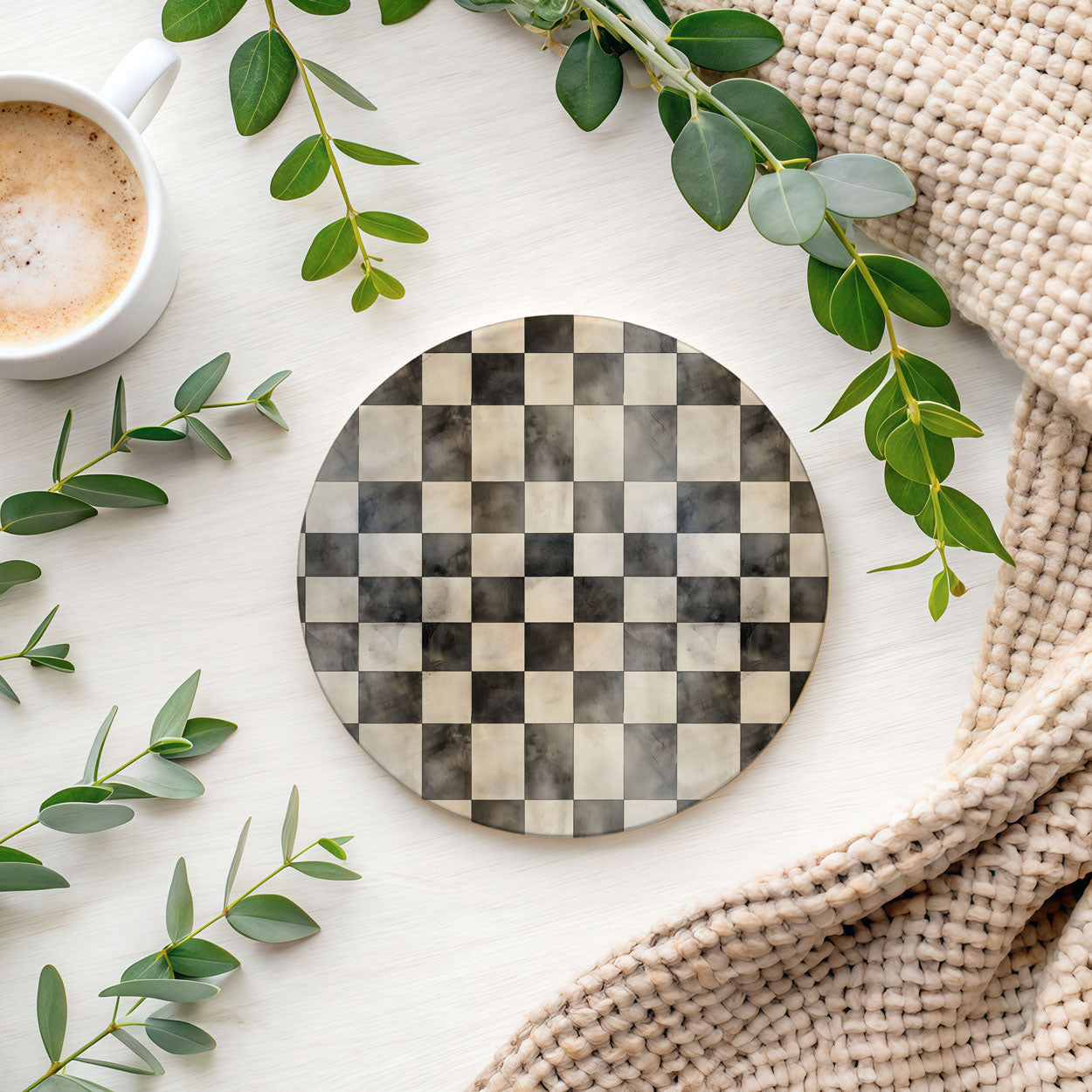 Courtly Check Ceramic Coasters — Set of 6