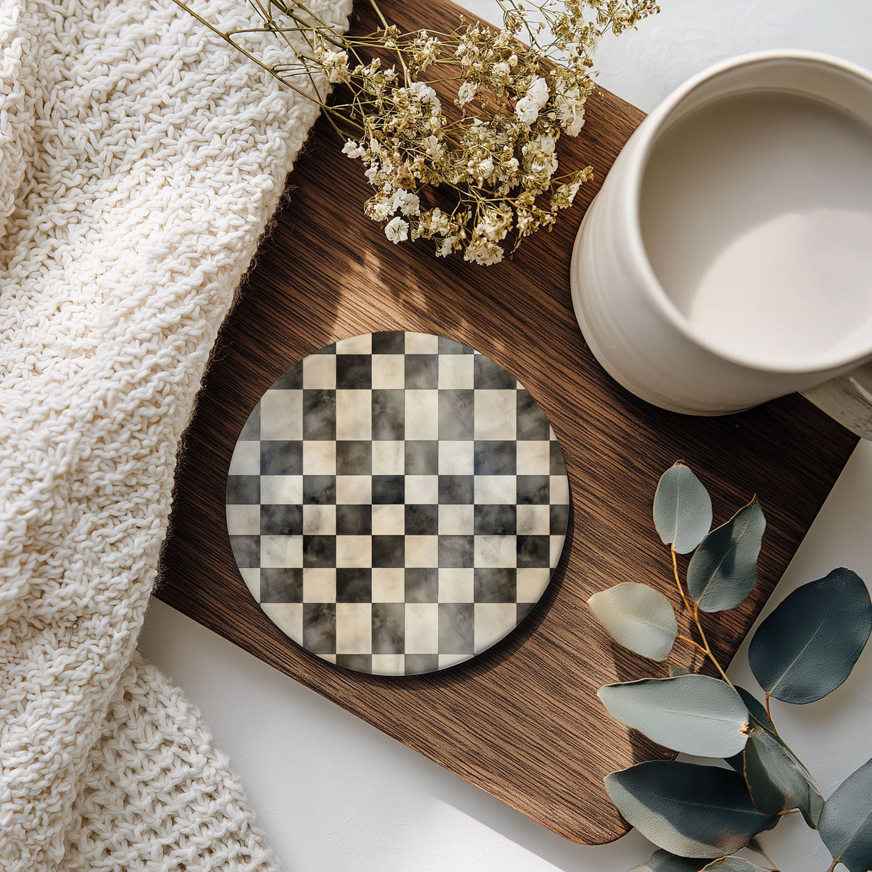 Courtly Check Ceramic Coasters — Set of 6