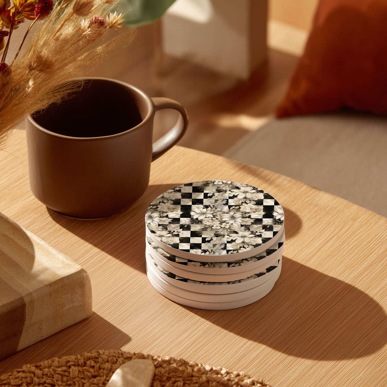Courtly Check Ceramic Coasters — Set of 6