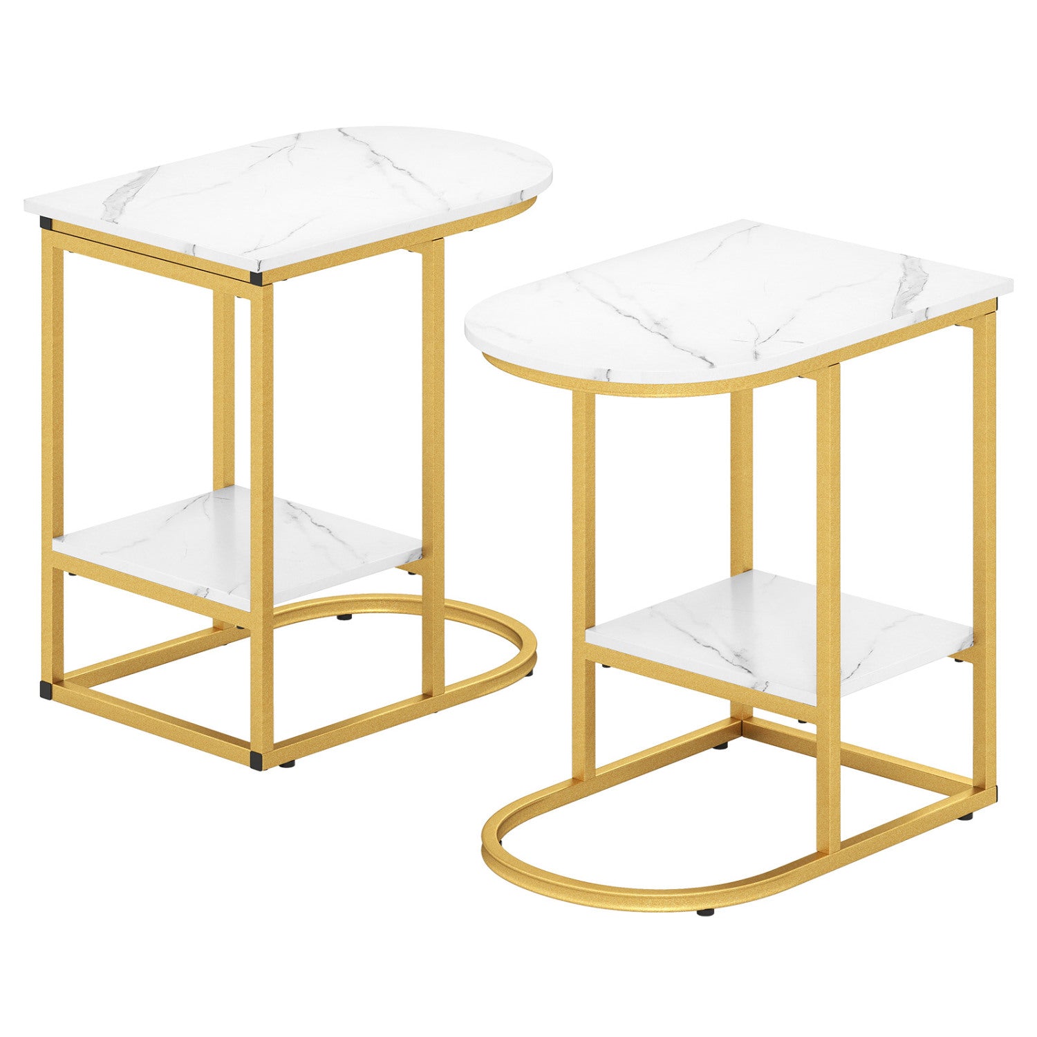 C-Shaped Side Table with Faux Marble Top & Storage Shelf – alternate product view