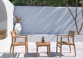 Intan teak side table with two Ninia teak chairs
