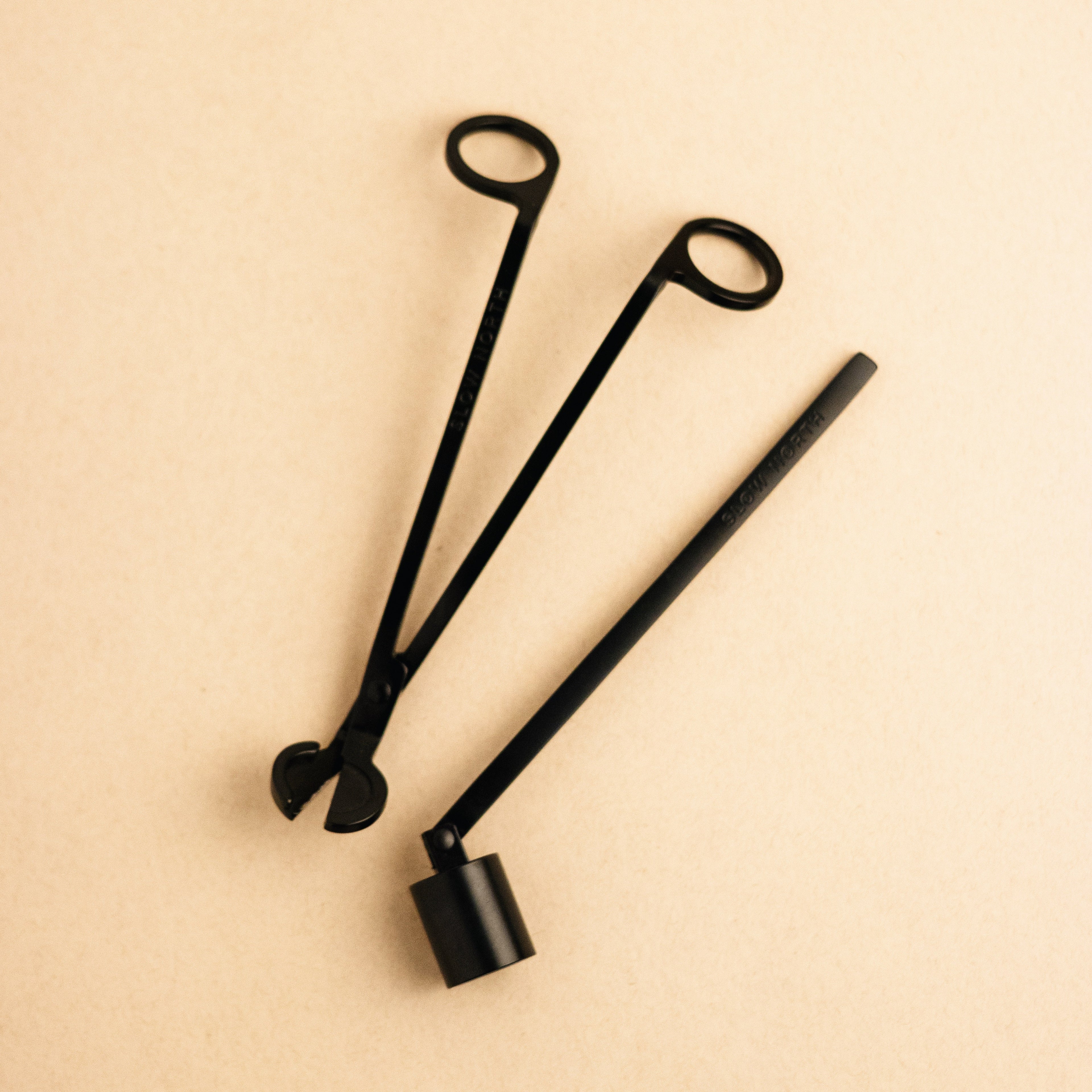 Slow North black candle care wick trimmer and snuffer set