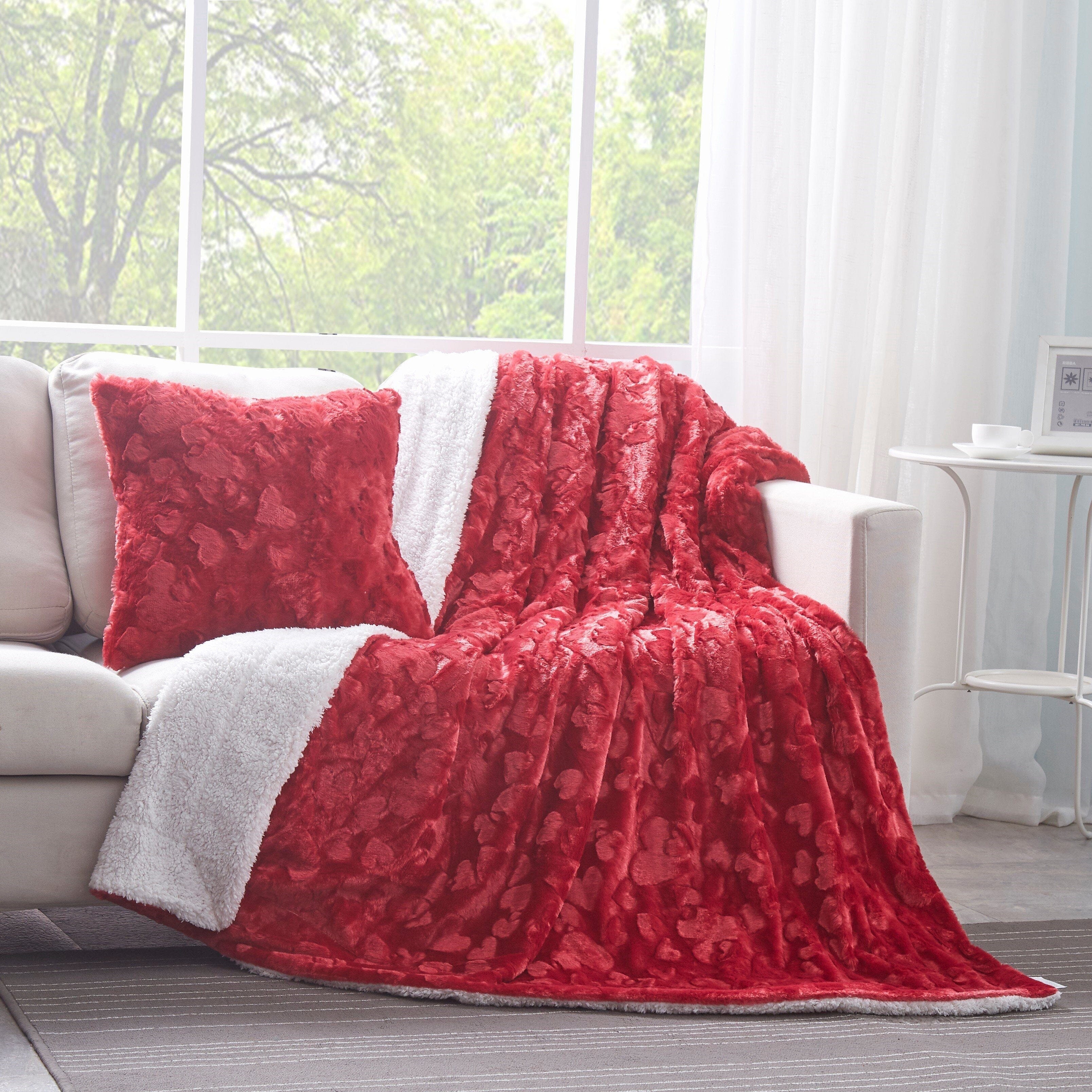 DaDa Bedding Candy Apple Red Faux Fur Pillow Cover