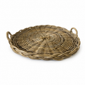 Charlotte braided round rattan tray with handles