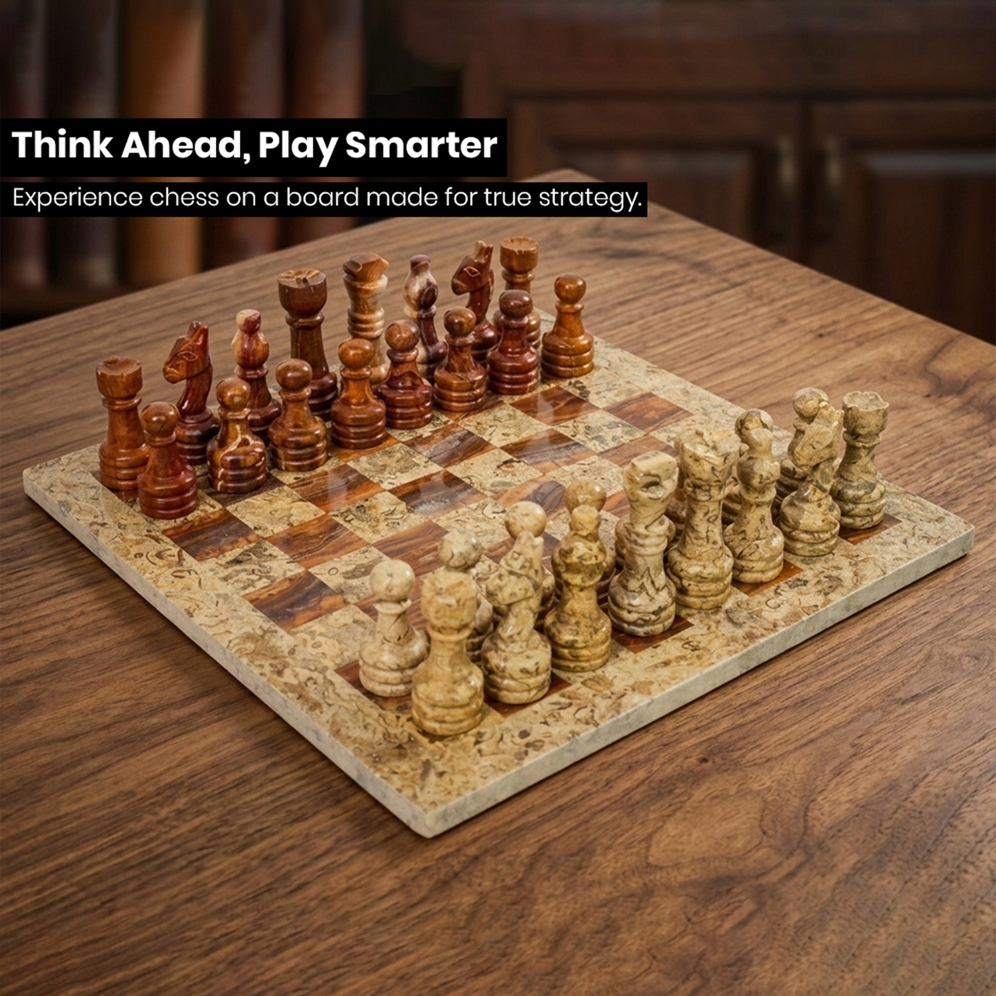 Coral Brown Marble Chess Set 12 Inches - Premium Handcrafted