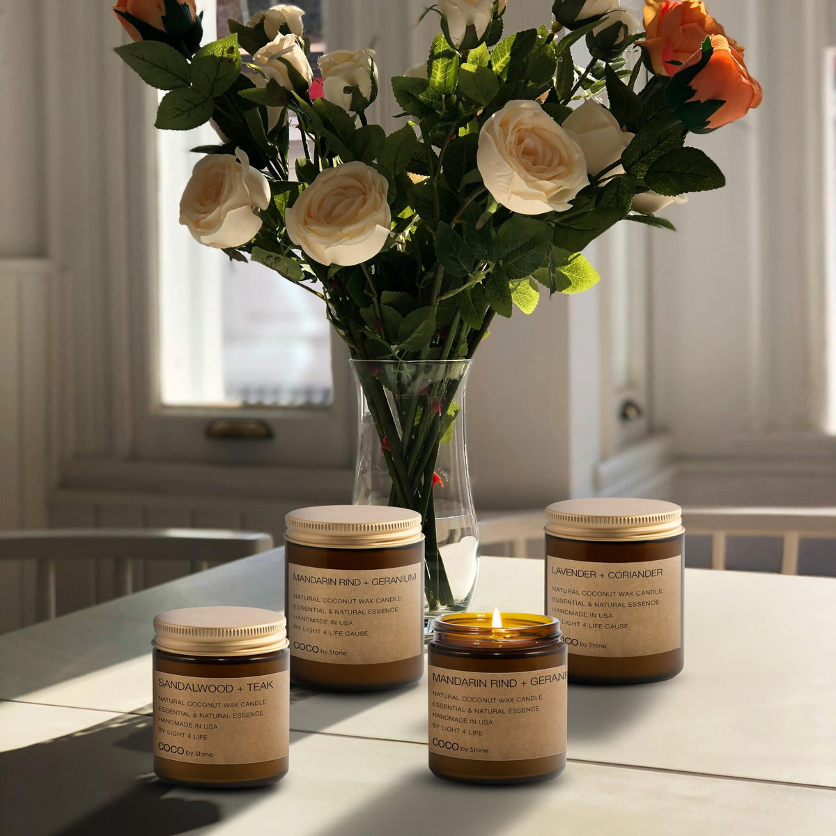3.5oz Sandalwood + Teak Natural Coconut Apricot Wax Candle