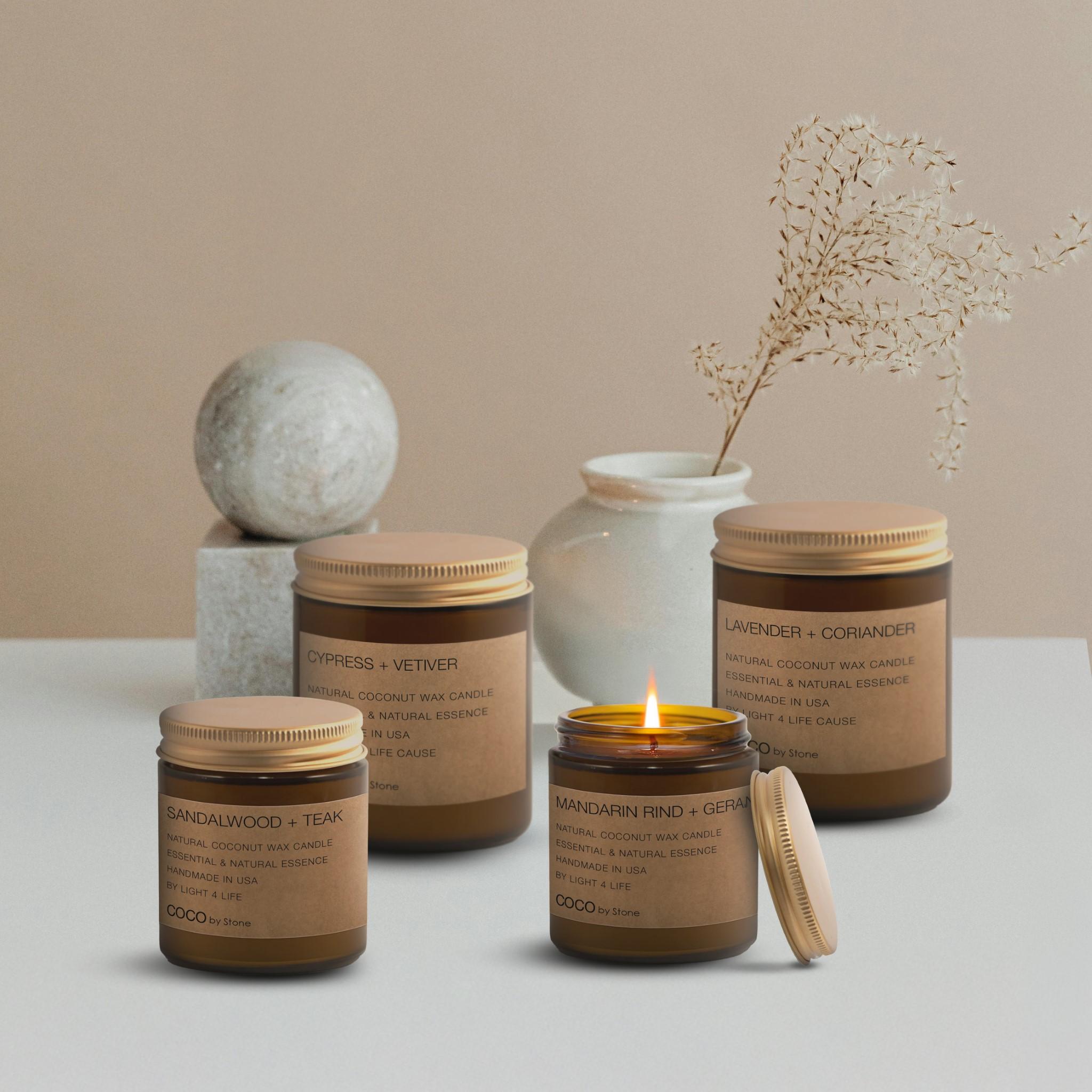 7.2oz Sandalwood + Teak Natural Coconut Apricot Wax Candle