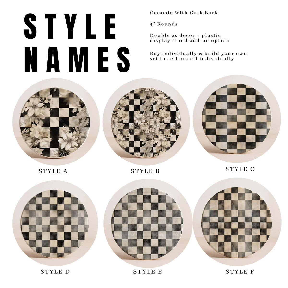 Courtly Check Ceramic Coasters — Set of 6