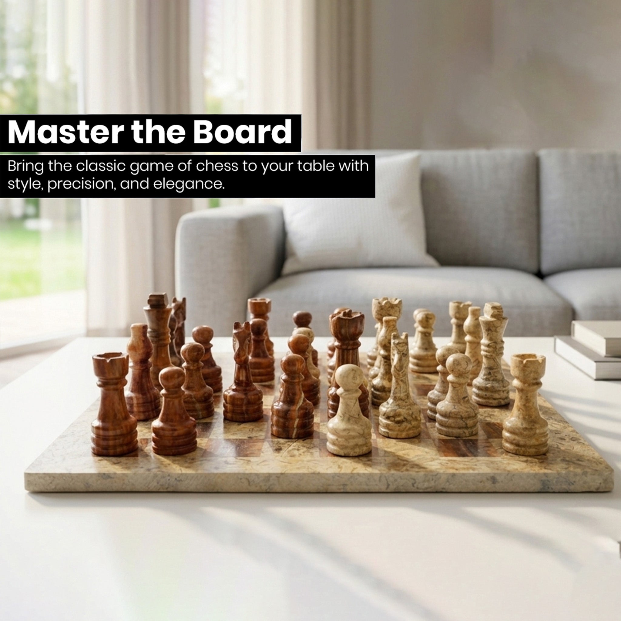 Coral Brown Marble Chess Set 12 Inches - Premium Handcrafted