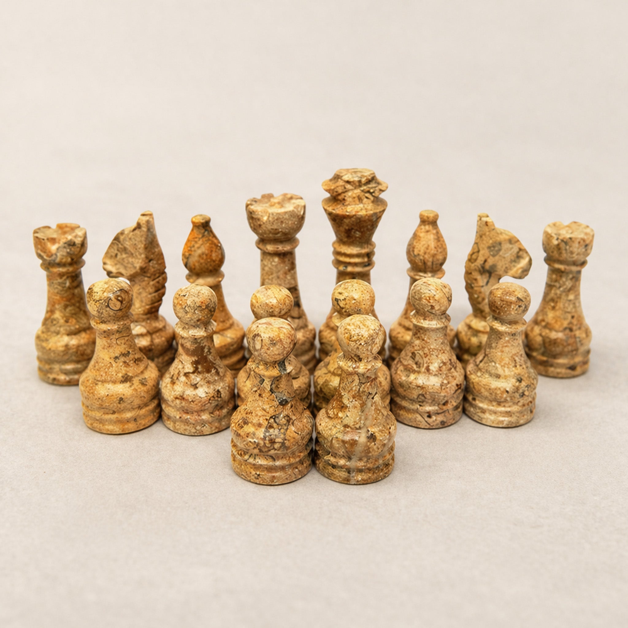 Coral and Brown Chess Pieces for 12 to 16 Inches Board - Premium marble (Pieces Only)