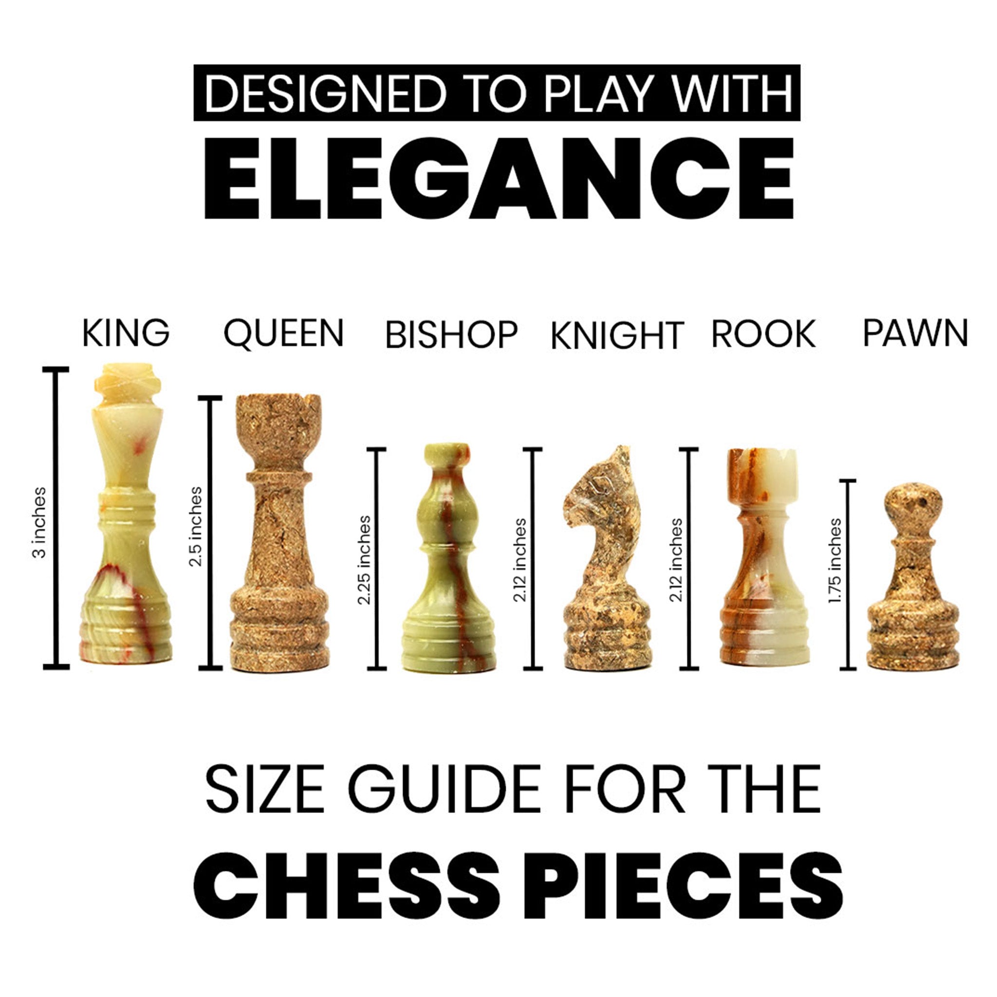 Coral and Green Onyx Chess Pieces for 12 to 16 Inches Board - Handcrafted (Pieces Only)