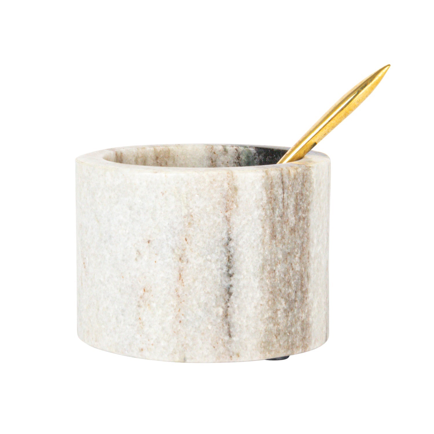 Marble salt cellar with brass spoon