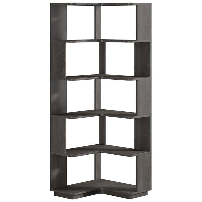 Six-shelf dark grey L-shaped corner bookcase by HomePacific