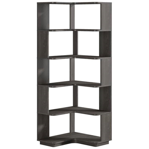 Six-shelf dark grey L-shaped corner bookcase by HomePacific