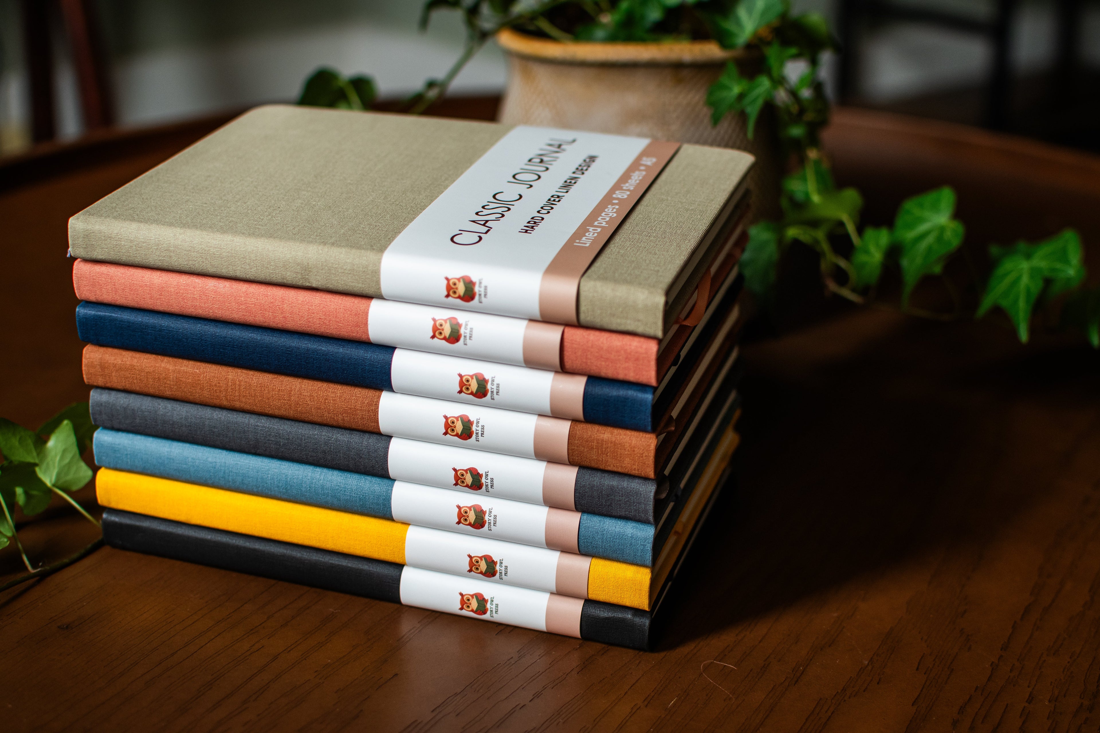 Colorful linen journal set with eight A5 journals