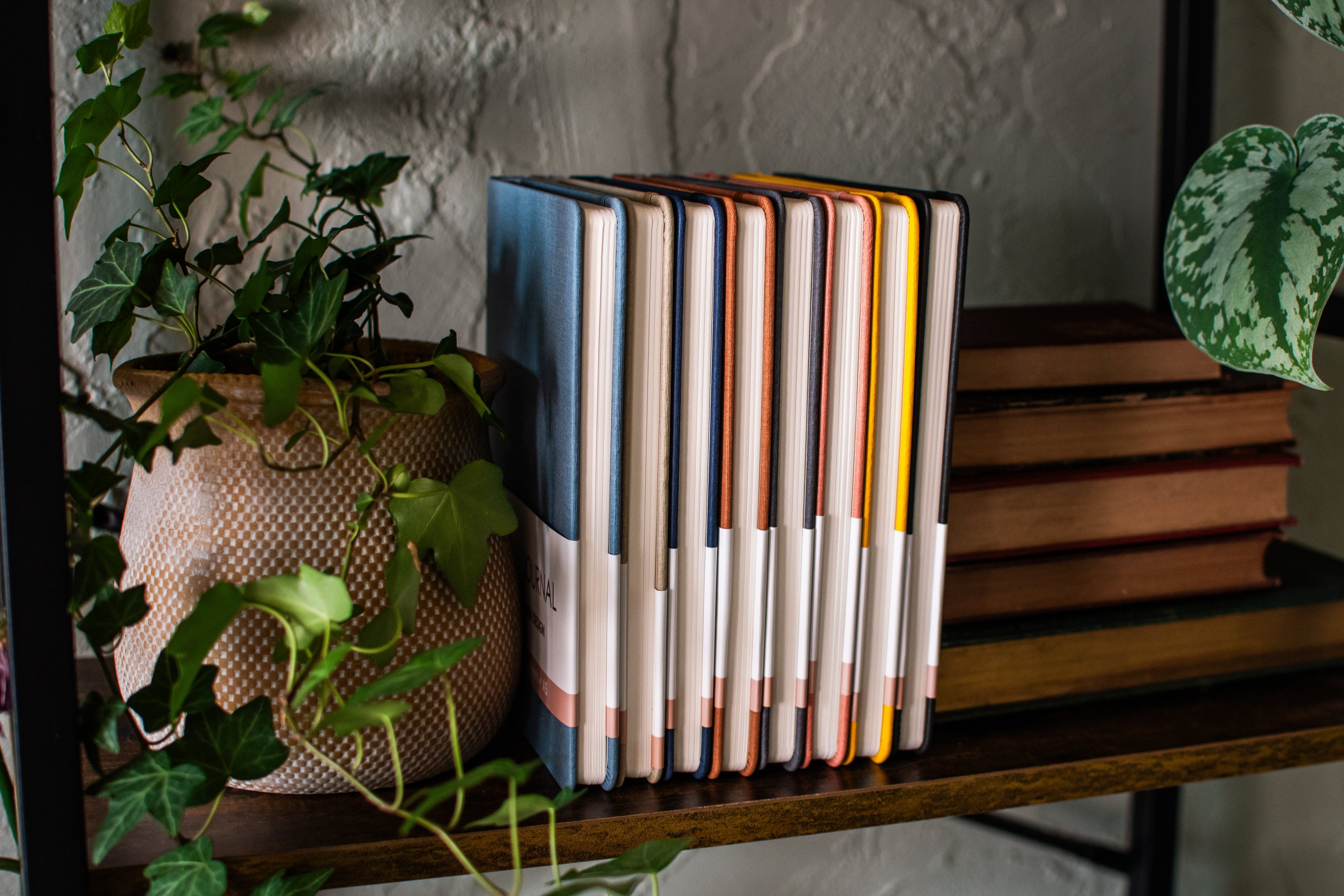 Colorful linen journal set with eight A5 journals