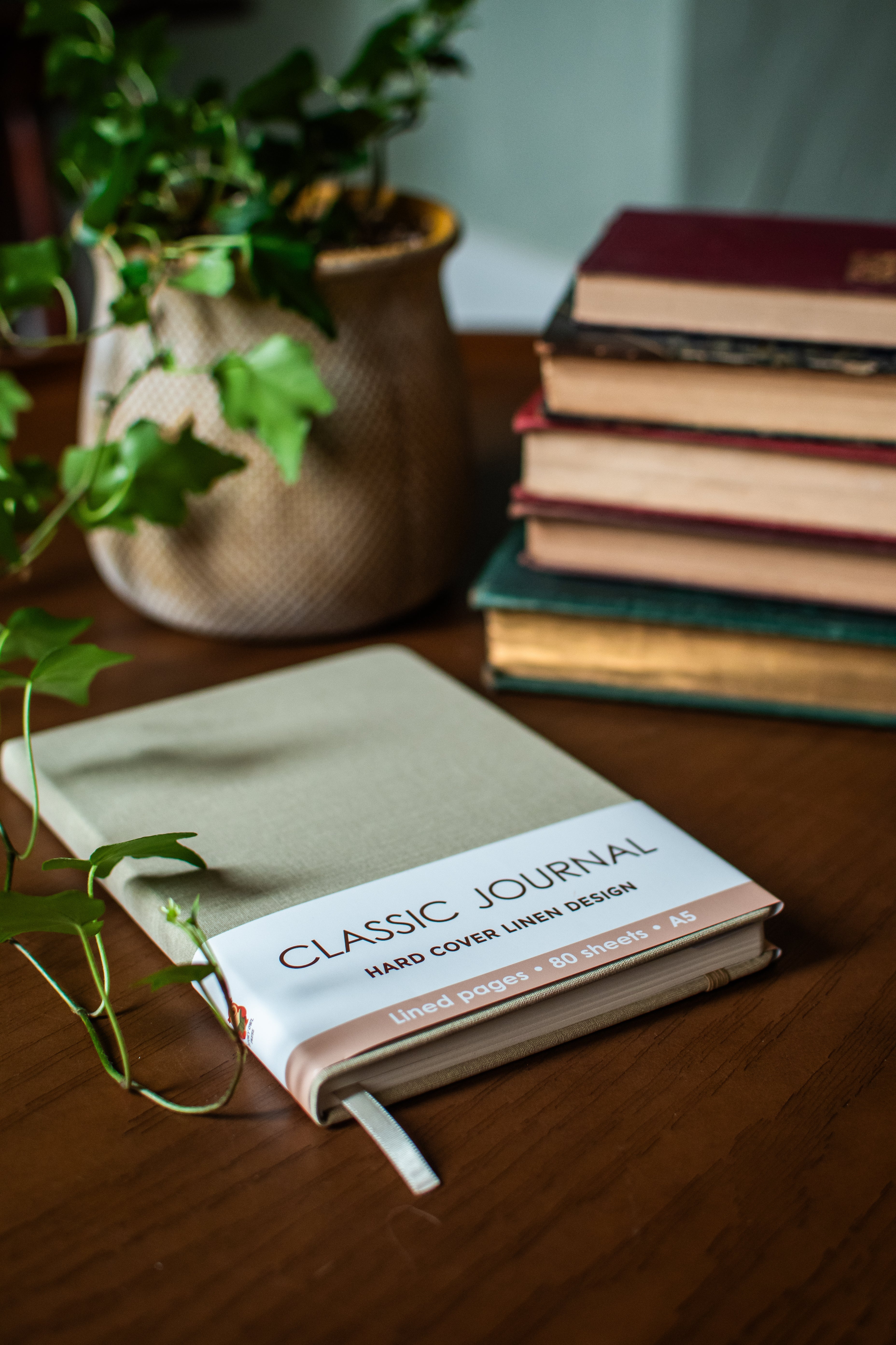 Beige hardcover linen journal